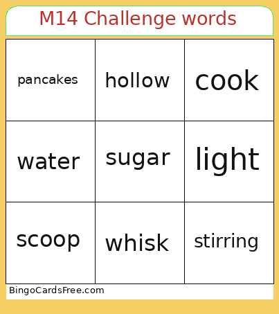 M14 Challenge Words Bingo Card