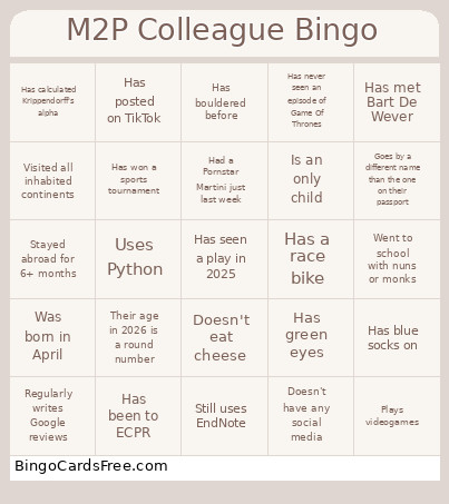 M2P Colleague Bingo Card