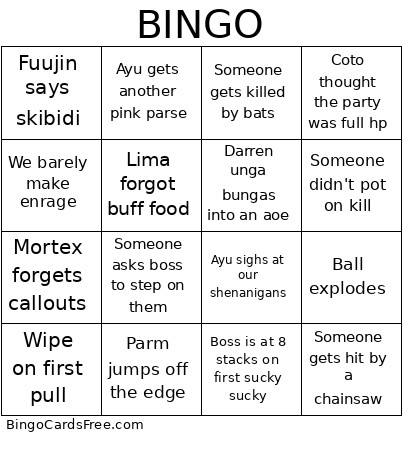 M9S Savagemaxxing Bingo Card