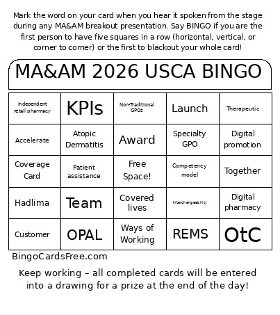 MA&AM 2026 USCA Bingo Card