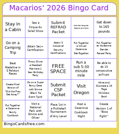 Macarios' 2026 Bingo Card