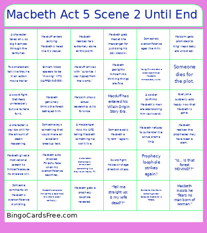 Macbeth Act 5 - Scene 2 Until End Bingo Card