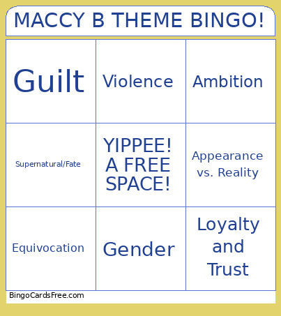 Macbeth Themes Bingo Card