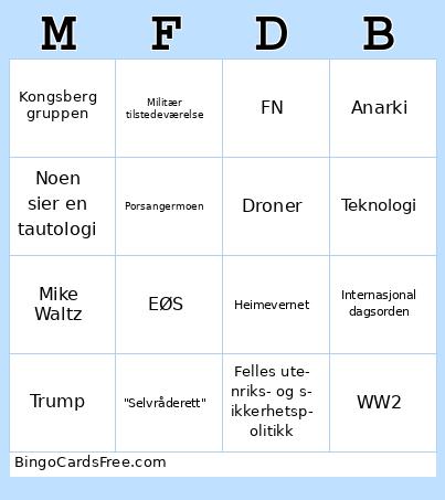 Machiavellis Forsvarspolitikk Debatt Bingo