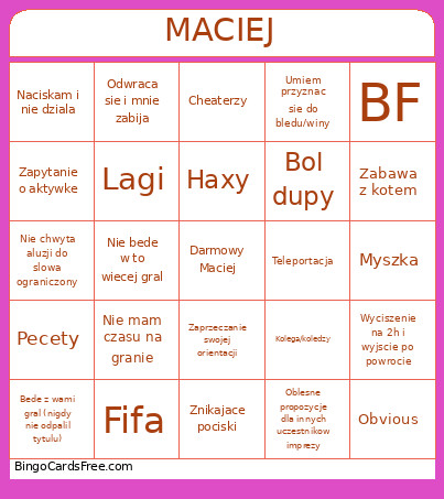 Maciej Bingo Card