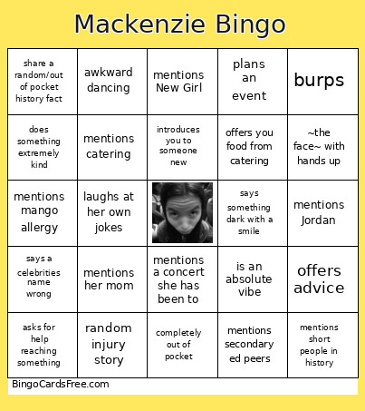 Mackenzie Bingo Card