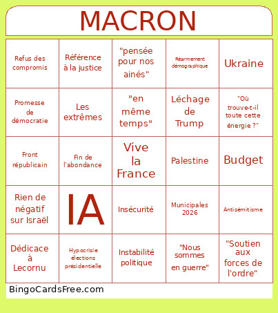 Macron 2026 Bingo Card