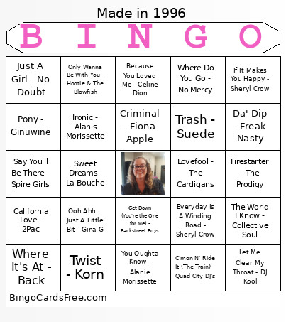Made In 1996 Bingo Card