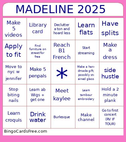 madeline Bingo Cards Free Pdf Printable Game, Title: MADELINE 2025 