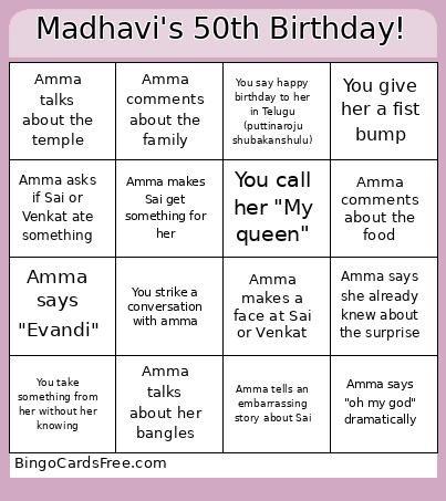 Madhavi's 50th Birthday! Bingo