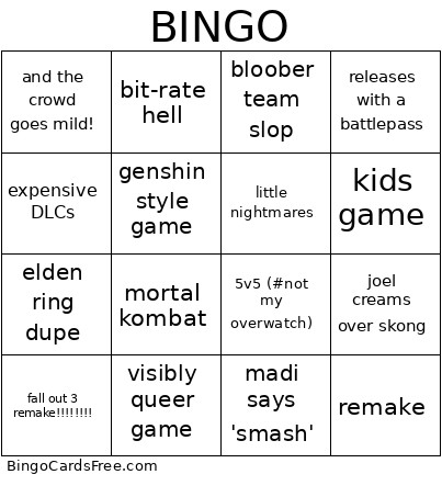 Madi’s Gamescom Bingo Card