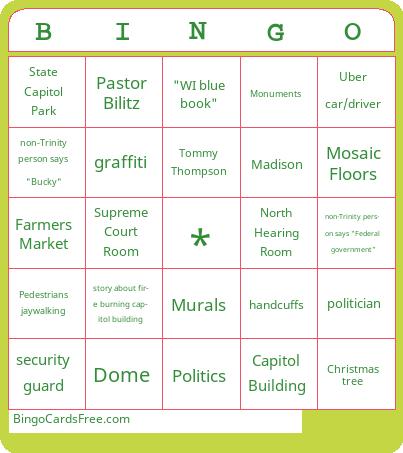 Madison field trip Bingo