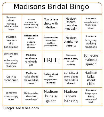 Madisons Bridal Bingo