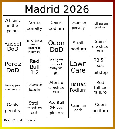 Madrid 2026 Bingo Card