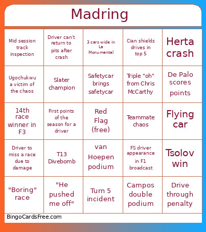 Madring Chaos Bingo Card