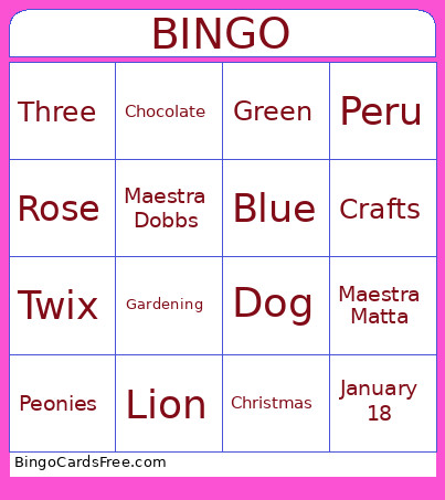 Maestra Bingo Card