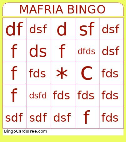 MAFRIA Bingo Card