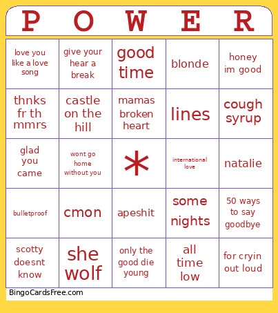 Mag Powerhour Bingo Card
