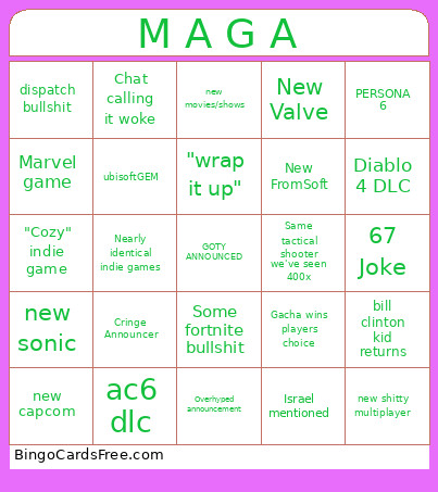 MAGA AWARDS Bingo Card