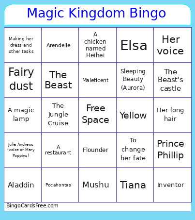 Magic Kingdom Bingo Card