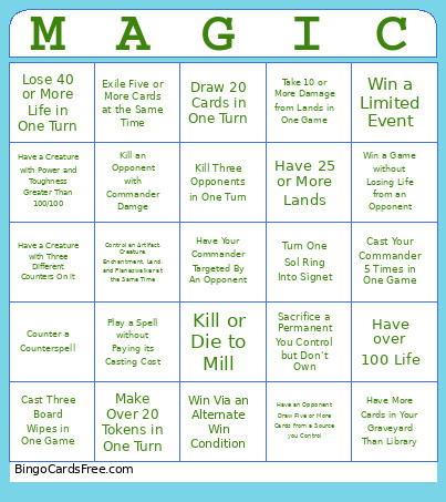 Magic The Cabining Bingo Card