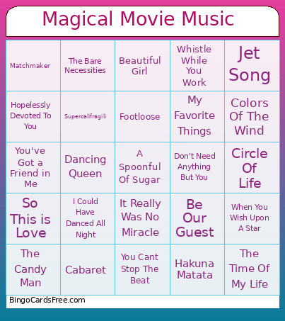 Magical Movie Music Bingo Card
