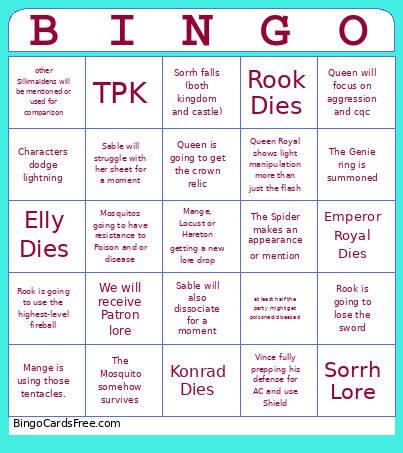 Magicians Frontiers: Episode 16 Predictions Bingo Card