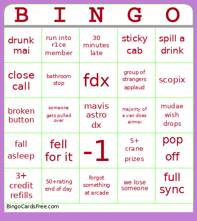 Maimai Roadtrip Bingo Card