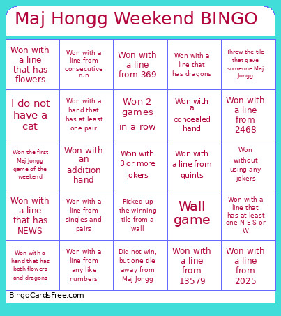 Maj Hongg Weekend Bingo Card