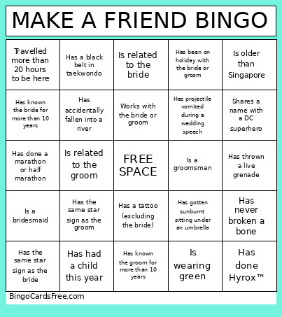 MAKE A FRIEND Bingo Card