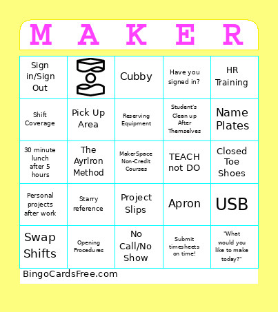 MakerSpace Bingo Card