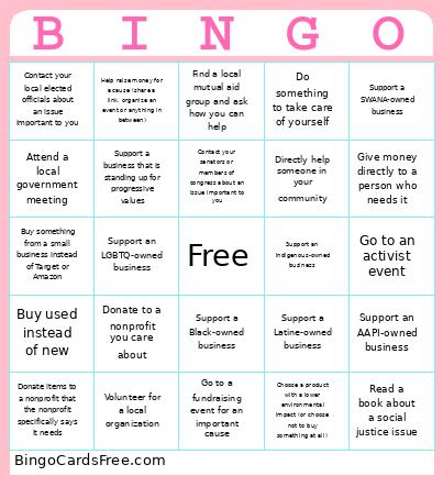 Making A Positive Difference In The World Bingo Card