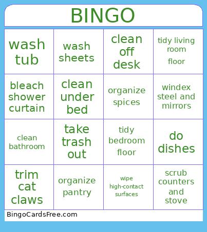 Making chores fun Bingo Cards Free Pdf Printable Game, Title: BINGO