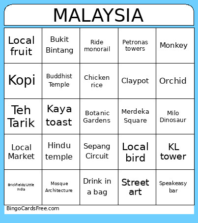 MALAYSIA Bingo Card