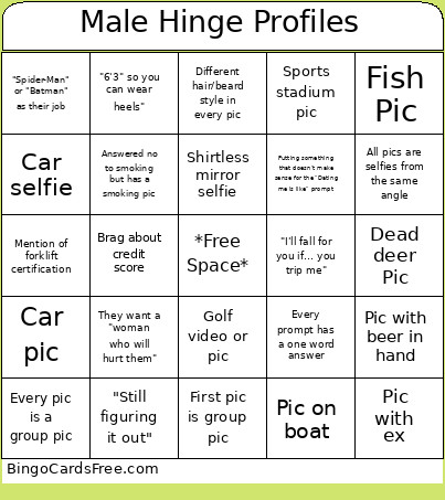 Male Hinge Profiles Bingo Card