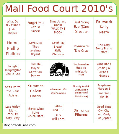 Mall Food Court 2010's Bingo Card