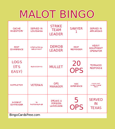 MALOT Bingo Card
