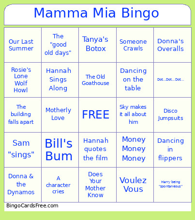 Mamma Mia Bingo Card