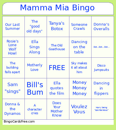 Mamma Mia Bingo Card