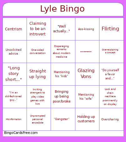 Manager Lyle Bingo Card