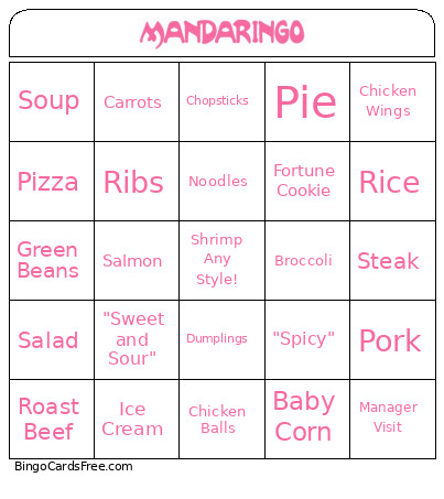 Mandarin Bingo Card