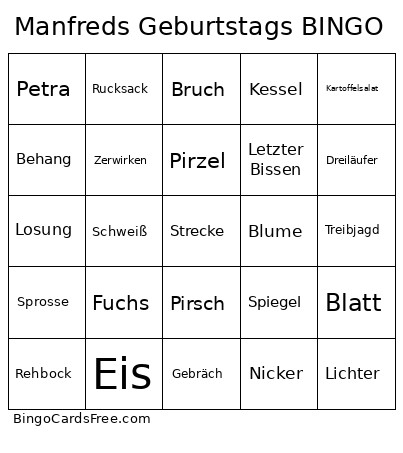 Manfreds Geburtstags Bingo Card