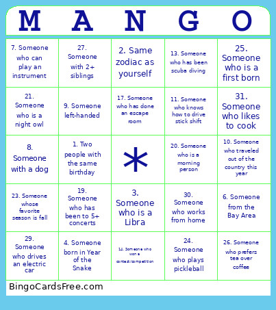 Mango Bingo Card