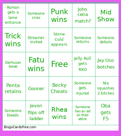 Mania 42 Bingo Card