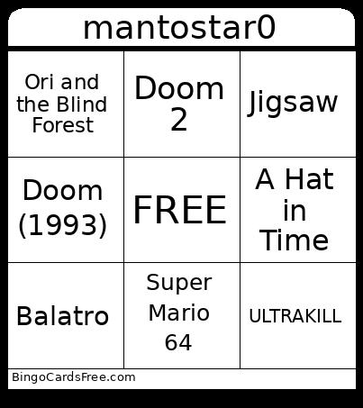 mantostar's bingo card