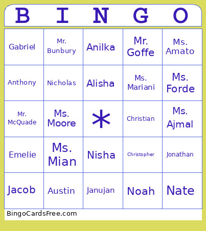 Maple Bingo Card