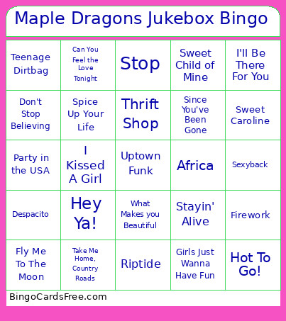 Maple Dragons Jukebox Bingo Card