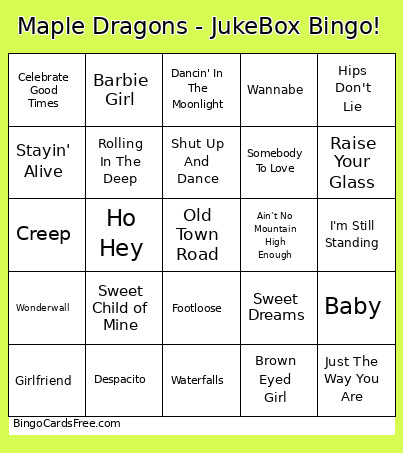 Maple Dragons - JukeBox ! Bingo Card