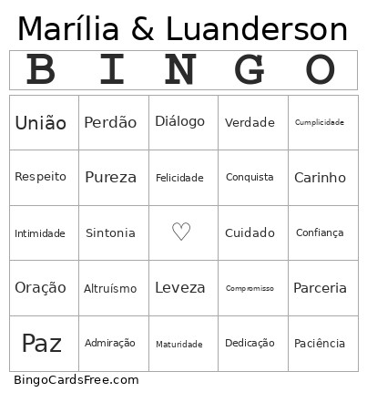 Marília & Luanderson Bingo Card