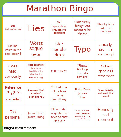 Marathon Bingo Card